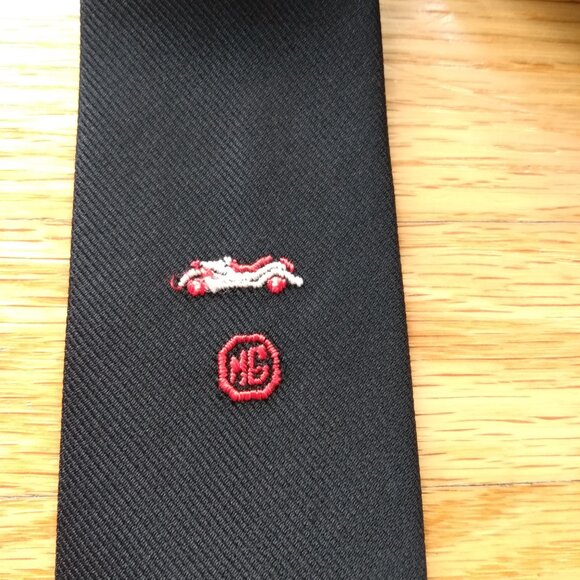 Vintage MG Roadster Cars Skinny Tie by Frame 2.5" Wide Black Embroidered Morris - Picture 2 of 16